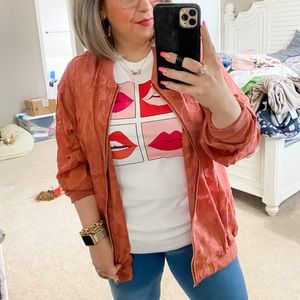 Kori America Floral Sheer Bomber Jacket